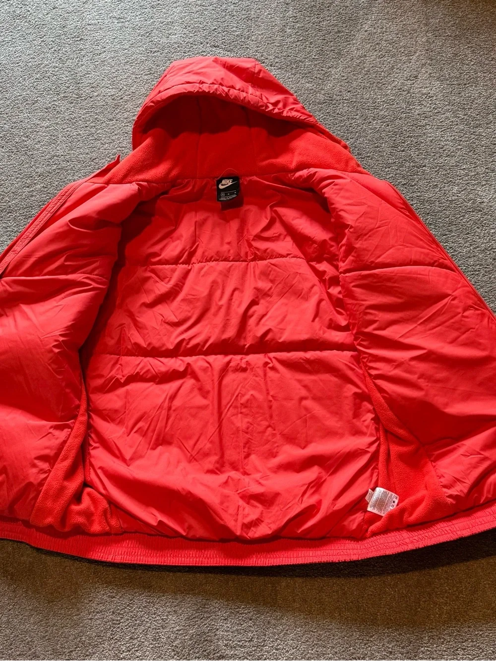 Nike Red Hooded Windbreaker with Black Chevron